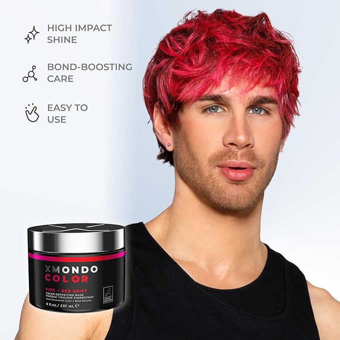 XMONDO Color Pink + Red Shade Shift Color Depositing Mask Infused with Bond Boosters & Hyaluronic Acid to Nourish, Revitalize & Repair, Vegan Formula, 8 Fl Oz 1-Pack