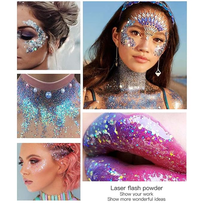 DAGEDA Body Glitter Gel, Face Glitters Body Gel Sequins Shimmer Liquid Eyeshadow, Chunky Glitter for Face Hair Nails, Holographic Cosmetic Laser Powder Festival Glitter Makeup 50ml(Gold