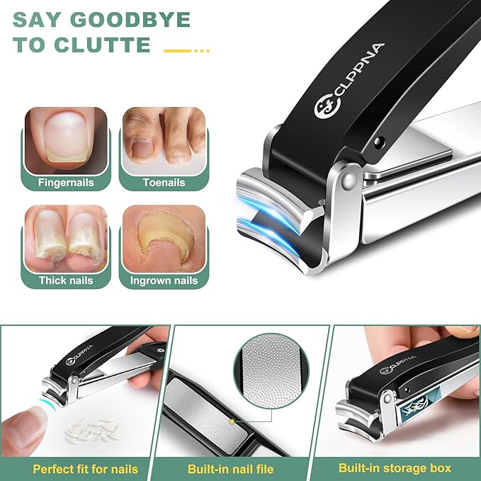 Nail Clippers for Men with Catcher, CLPPNA Heavy Duty Finger Nail Clippers Adult, Stainless Steel Nail Cutter, Fingernail & Toenail Clippers Ideal Gift for Men & Grooming Gifts