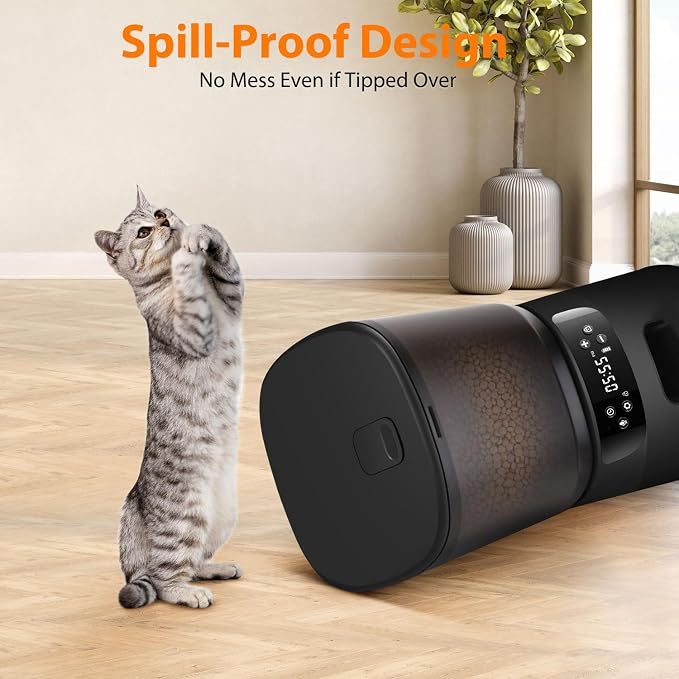 Automatic Cat Feeder, Cat Food Dispenser with Stainless Steel Bowl, Timed Portion Control 20 Portions 6 Meals Per Day, Voice Recorder, Dual Power Supply for Small Dogs