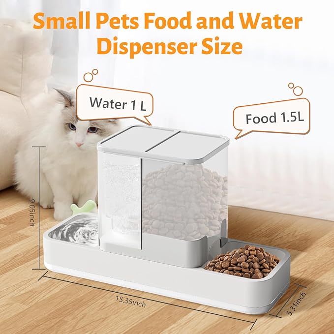 Yummy Sam Automatic Small Pet Feeder and Water Dispenser, White