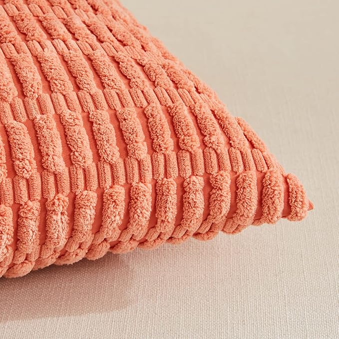 Fancy Homi 4 Packs Decorative Throw Pillow Covers for Living Room Couch Bed, Modern Farmhouse Boho Home Décor Accent Cushion Case, 20" x 20", Coral