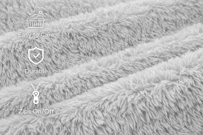 Orthopedic Memory Foam Dog Bed 7" Inch Thick Extra Large Dog Bed with Pillow Fluffy Grey 50"x34"x10" Includes Waterproof Liner & Durable Removable Cover with Smart Design