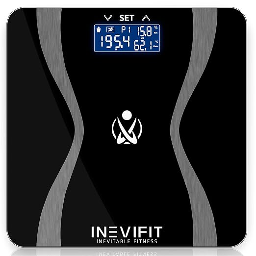 INEVIFIT Body-Analyzer Scale, Highly Accurate Digital Bathroom Body Composition Analyzer, Measures Weight, Body Fat, Water, Muscle & Bone Mass for 10 Users. Includes Batteries