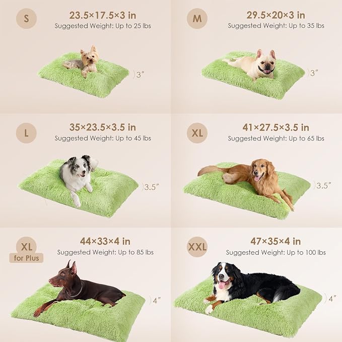 EHEYCIGA Fluffy Dog Crate Bed for Small Dogs, Plush Crate Pad, Green | Calming Anti Anxiety Small Dog Bed, Washable Soft Warm Faux Fur Crate Mat with Non-Slip Bottom