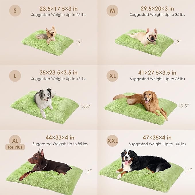 EHEYCIGA Fluffy Dog Crate Bed, Plush Extra Large Dog Pillow, Green | Xlarge Calming Anti Anxiety Plush Faux Fur Mat for Large size dogs, Washable Soft Warm Dog Pad with Non-Slip Bottom
