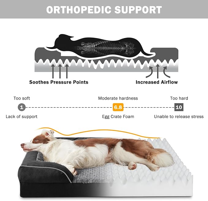 Orthopedic Medium Dog Dogs, Egg-Crate Foam Dog Couch with Washable Removable Cover, Waterproof Lining and Nonskid Bottom