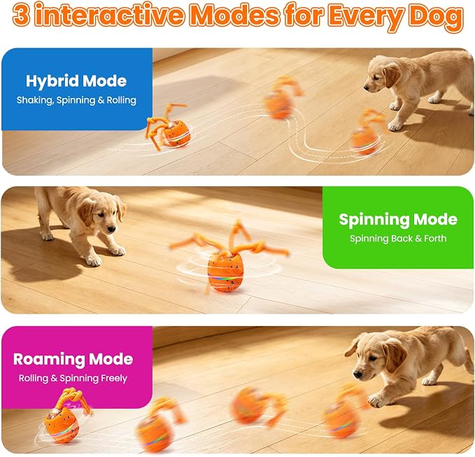 Interactive Dog Toy Ball, Automatic Bouncing Rotating, Realistic Dog Barking Sounds, E‑TPU, IP54, Rechargeable, Small/Medium/Large Dogs, Indoor/Outdoor（Light Orange）