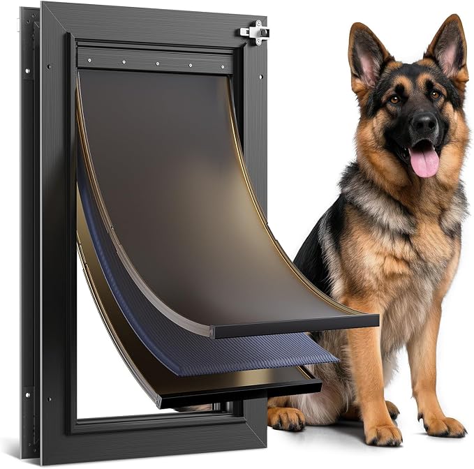 All Aluminum 3 Flaps Insulated Dog Door for Door (Large)