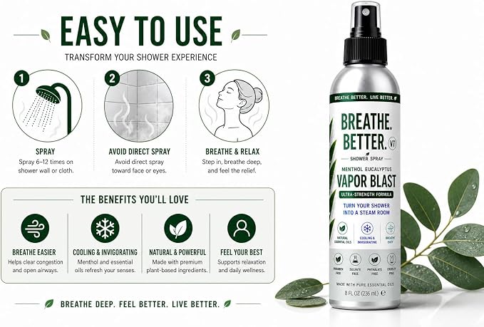 Vapor Blast - Menthol Eucalyptus Shower Steam Spray – Aromatherapy Mist – 4 oz