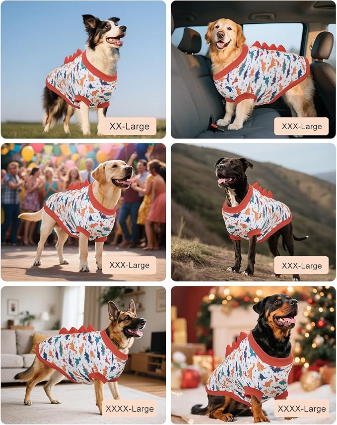 CuteBone Dinosaur Costume Dog Shirt, Stretchy Velvet T-Shirt Clothes for Large Dogs, Soft & Breathable Pet Tee Outfit Pitbull Apparel for Daily Wear, Cozy Pullover Design Big Dog Fashion COSBX02-3XL