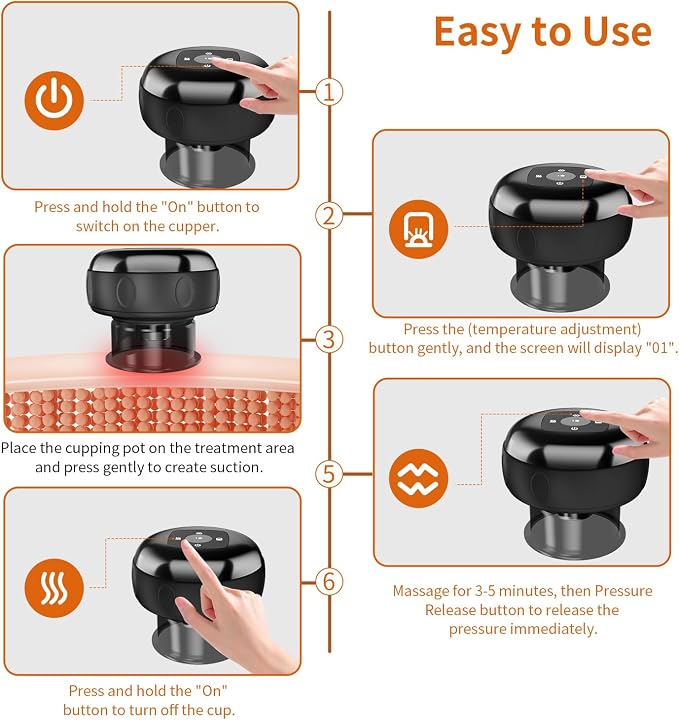 5-in-1 Smart Dynamic Cupping Therapy Massager Set, 12 Levels Heat & Suction Cupping Kit for Massage Therapy With Red Light Therapy for Targeted Pain Relief, Knots, Aches, Muscle Soreness(Black)