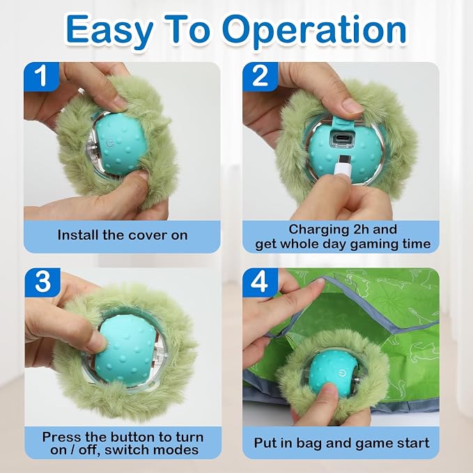 Waaiio Interactive Cat Toys for Indoor Cats,Automatic Moving Cat Ball in Pouch,Chirping Stimulation,Hide-n-Seek Chase Exercise Game,Motion Activate,Rechargeable Kitten Toys