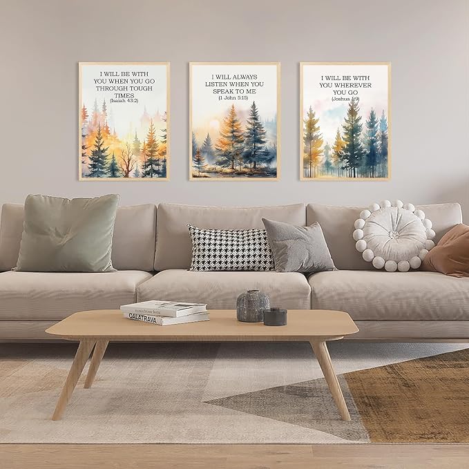 Forest Bible Verse Wall Art Painting Vintage Scripture Christian Landscape Wall Decor, Spiritual Jesus Nature Forest Quote Poster Canvas Prints, for Living Prayer Room Bedroom 16x24 inch Framed