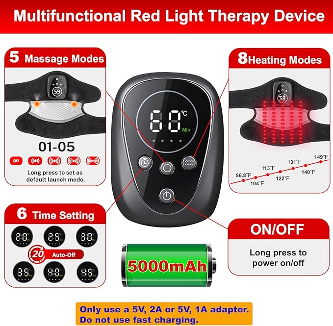 Red Light Therapy Device for Knee,Rechargeable Cordless 660nm&850nm Infrared Light Therapy Knee Massager with Vibration for Women Men, Heating Knee Brace for Joint Elbow Shoulder Muscle Pain Relief
