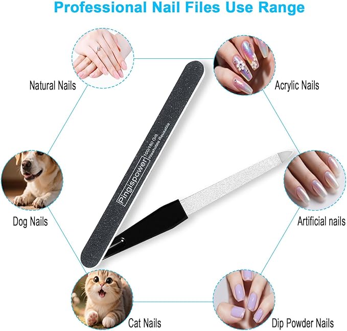Nail File Kit (14 Pack), Professional Reusable Emery Boards Nail Files for Natural & Acrylic Nails, 100/180 Grit Double Sided & Washable Manicure Kit for Women and Men, Home Salon & Travel