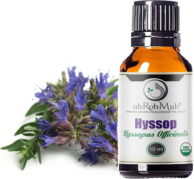 Organic Hyssop Essential Oil with Fresh Floral Scent, 100% Pure & Natural Essential Oil for Aromatherapy, Home Essential Diffuser Oil - USDA Certified Organic 10ml