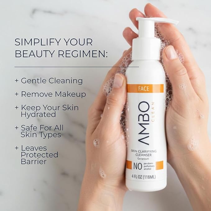 A.M.B.O. Clean Skin Clarifying Cleanser | Clean-Label Facial Cleanser with Aloe, Geranium & Eucalyptus | Removes Oil, Makeup & Buildup | Vegan & Cruelty-Free