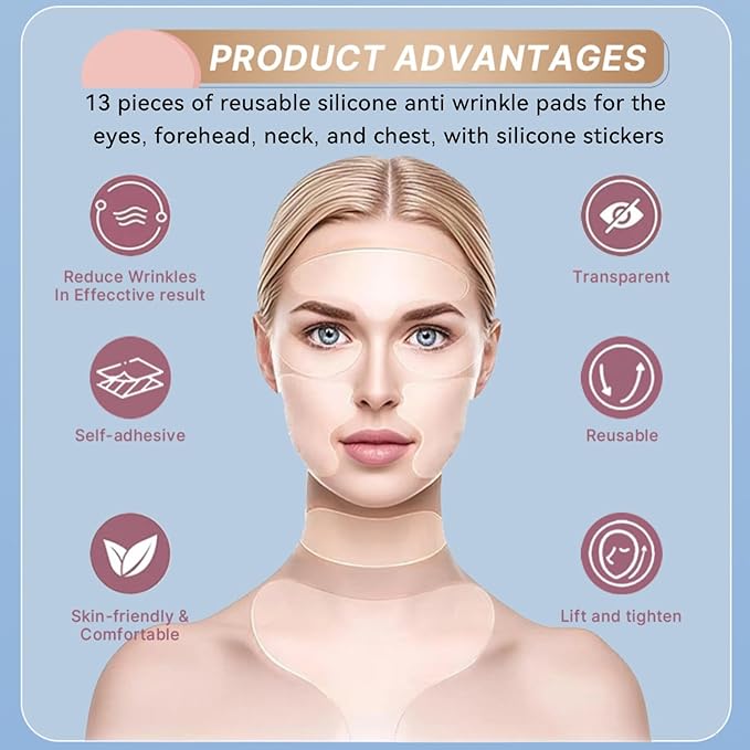 Reusable Silicone Wrinkle Patches - 11-Piece Complete Set for Face, Neck, Chest, Forehead, Under Eye & Nasolabial Folds - Anti-Wrinkle Treatment for Smoothing, Firming & Hydrating Skin