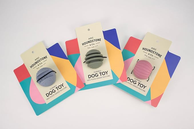 Houndstone 3-Pack Interactive Dog Ball, BPA Free Silicone, 2" Diameter, Dishwasher Safe - Rose, Sage, Blue