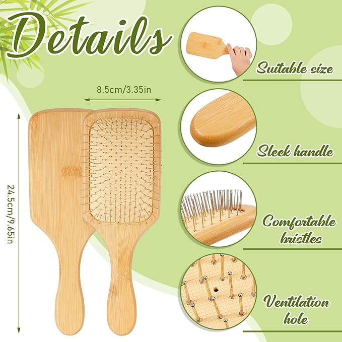 Tessco for you 12 Pcs Bamboo Hair Brushes Bulk Wooden Paddle Brush Scalp Massage Bristle Anti Static Engraving DIY Gifts for Women, Party, Wedding
