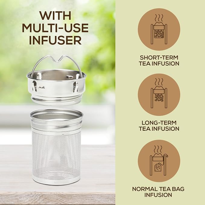 LeafLife Premium Bamboo 22oz Tea Bottle – Infuser Bottle – Insulated Coffee & Beverage Tumbler – Gift Set & Accessories