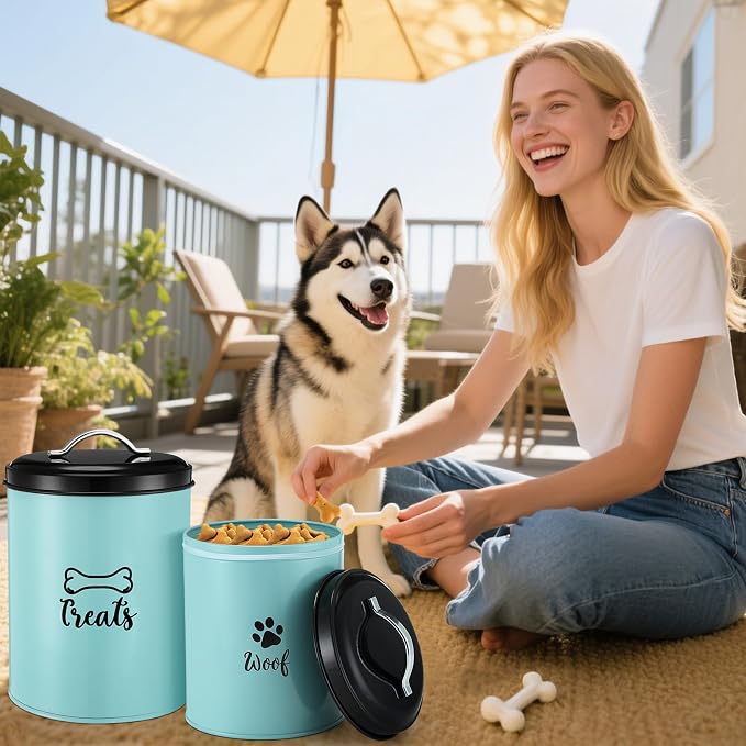 Honeydak 2 Pack Dog Treat Container Metal Pet Food Jar with Lid Cookie Container Gifts for Dog Lovers for Farmhouse Housewarming Gift Kitchen Counter Treat Jar Food Storage for Pet