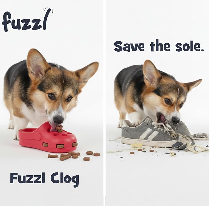 Fuzzl Clog Treat Toy for Dogs – Natural Rubber Chew Toy – Durable, Interactive Enrichment Feeder – Eco-Friendly, Non-Toxic & Dishwasher Safe – Red