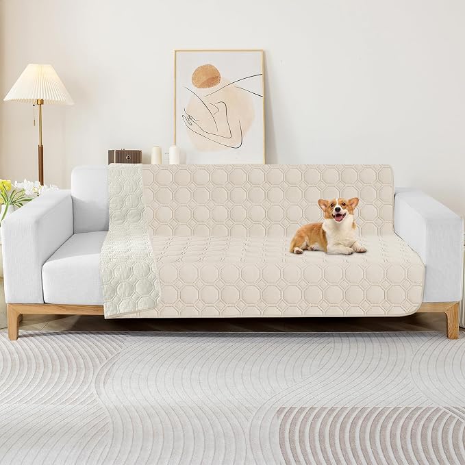 ZNSAYOTX Ultimate Cozy Blankets (52"x82") 100% Waterproof Bed Mat Blanket for Dog Pets, Couch Sofa Protector with Non-Slip Back Washable Durable, Pee Scratch Proof Easy to Clean (Beige)