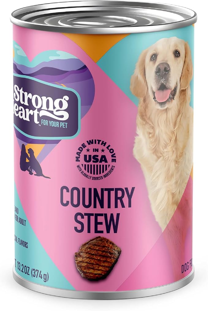 A Strong Heart Beef Stew Dog Food, Peas & Carrots, 13.2oz, 12pk | Stew-style cuts, complete & balanced all life stages, Made in USA, full meal not a topper