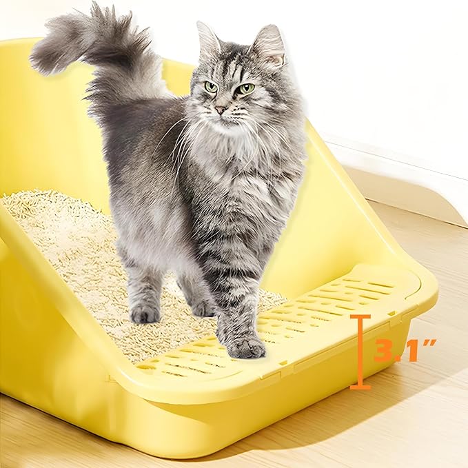 SpaceTime Large Cat Litter Box with High Sides,Cat Boxes for Indoor Cats,Cat Litter Pan for Kitty,Litter Box with Low Entry,Easy to Clean,Anti-Splashing(White)