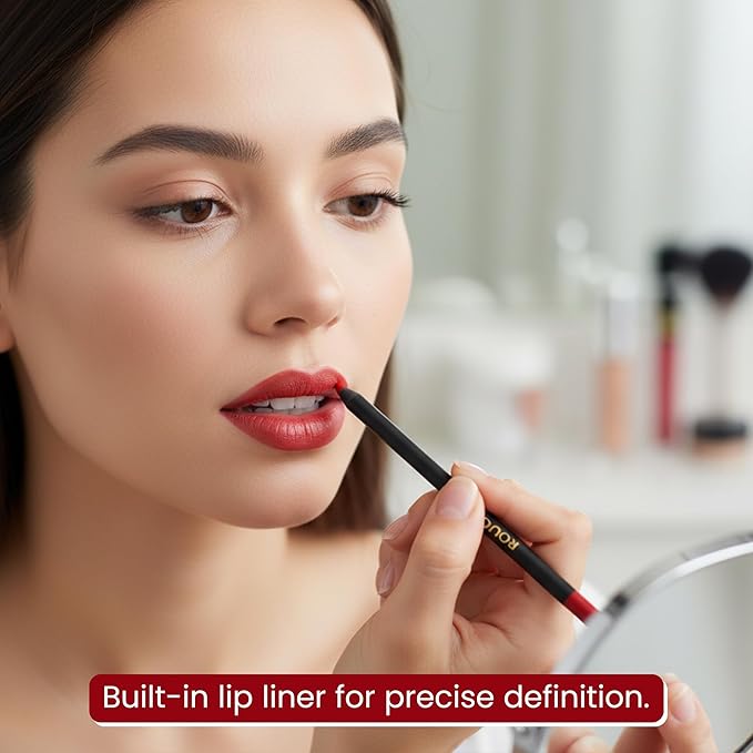 Matte Lipstick & Lip Liner Set for Women – Red Love Shade – Long-Lasting Waterproof 2-in-1 Lip Kit – Smudge-Proof Liquid Lipstick with Precision Liner, Enriched with Vitamin E & Shea Butter