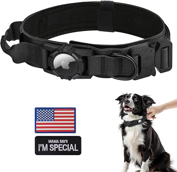 Tactical AirTag Dog Collar - Heavy Duty, Adjustable GPS Collar