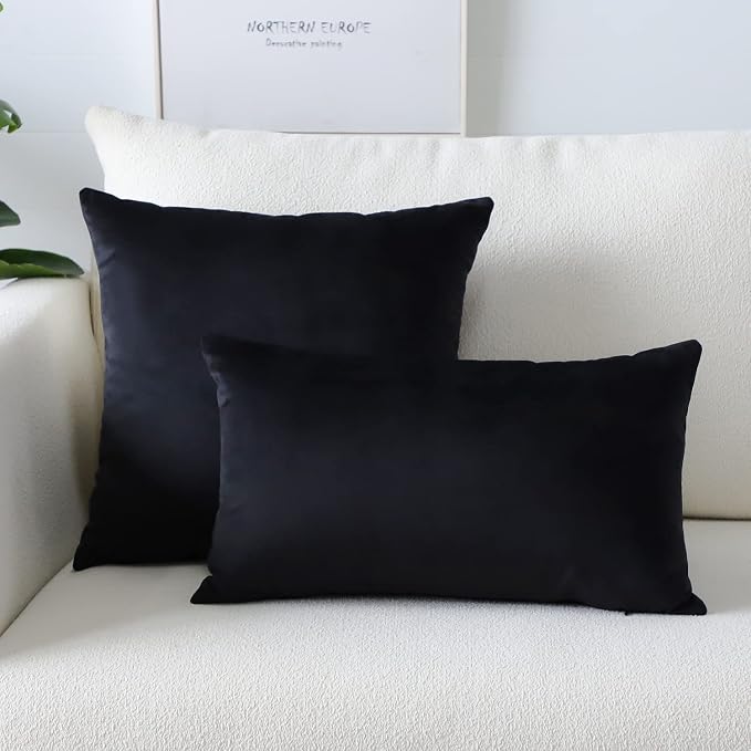 Artscope Luxury Velvet Pillow Covers Super Soft Decorative Square Throw Pillow Covers Case Cushion Covers for Sofa Couch Bedroom Car Decor 12x20 Inch Black