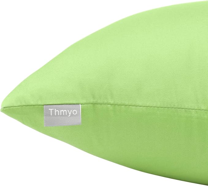 Thmyo 4-Pack 100% Cotton Comfortable Solid Decorative Throw Pillow Case, Square Cushion Cover Pillowcase Sublimation Blank Pillow Covers DIY Throw Pillowcase for Sofa(18x18 inch/ 45x45cm,Pea Green)