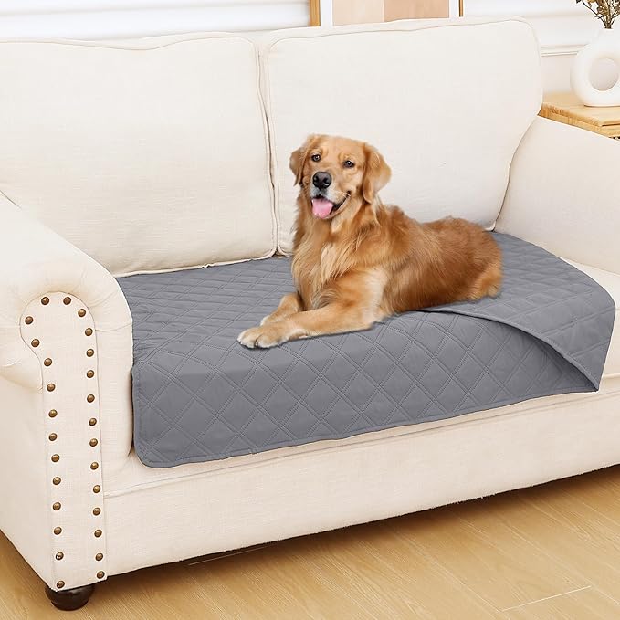Smiry Waterproof Reversible Pet Couch Covers for Dogs | Pet Friendly, Soft Fabric, Washable Sofa Furniture Protector for Dogs Cat Kids, Checkered (30"x53", Grey/Grey)