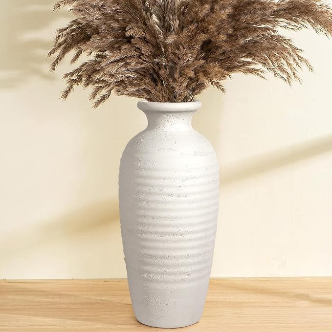 14.4" Vintage Tall Ceramic Vase, Farmhouse Modern Living Room Decor | Textured Surface Flower Vase for Home Decor,Large Ceramic vase Perfect for Living Room, Gift for Housewarming