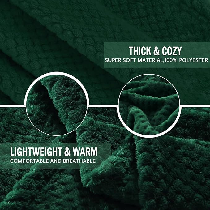 Exclusivo Mezcla Soft Waffle Fleece Bed Blanket Queen Size, Green | Lightweight Plush Blanket for Bed, Bedroom, Cozy Flannel with Waffle Texture, Stylish Home Decor, All Season, 90x90 Inches