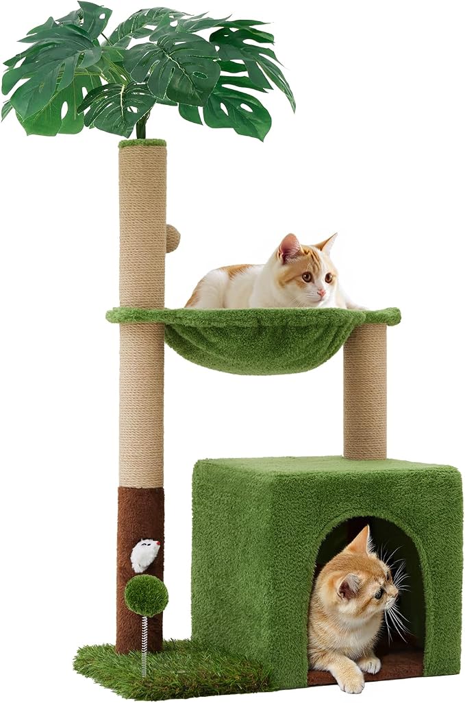 37"Cat Tree Tower With Scratching Post,Cozy Hammock For Indoor Cat | Multiple Cats,Heavy Duty,Sturdy,Corner Cat Condo,Cat Hammock,Green Cat Tree