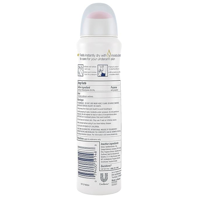 Dove Antiperspirant Dry Spray - Invisible - Clear Finish - 3.8 OZ (107 g) Per Can - Pack of 3 Cans