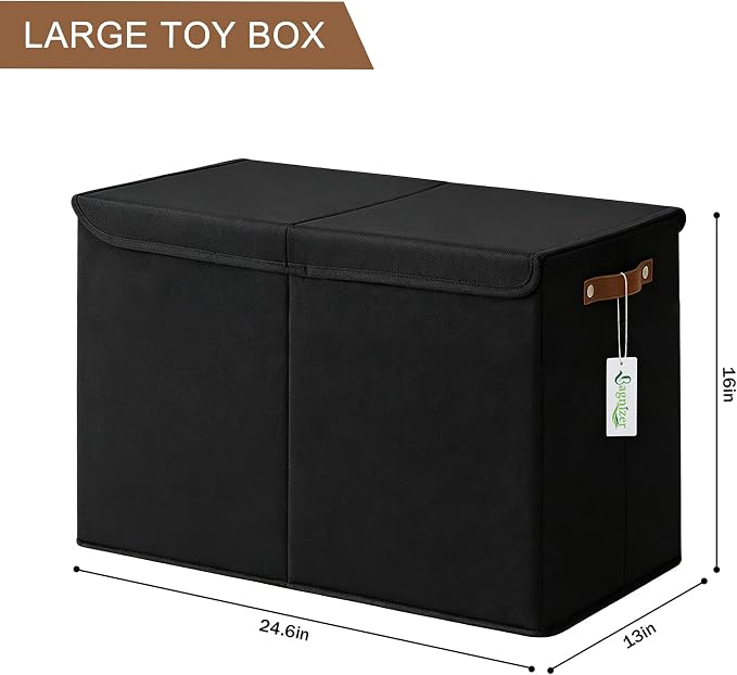 Large Toy Storage Box with Lids, Collapsible Sturdy Baby Storage Organizer Chest Bin Basket for Kids, Boys, Girls, Playroom, Nursery, Bedroom, Closet 25"x13"x16" (Black)