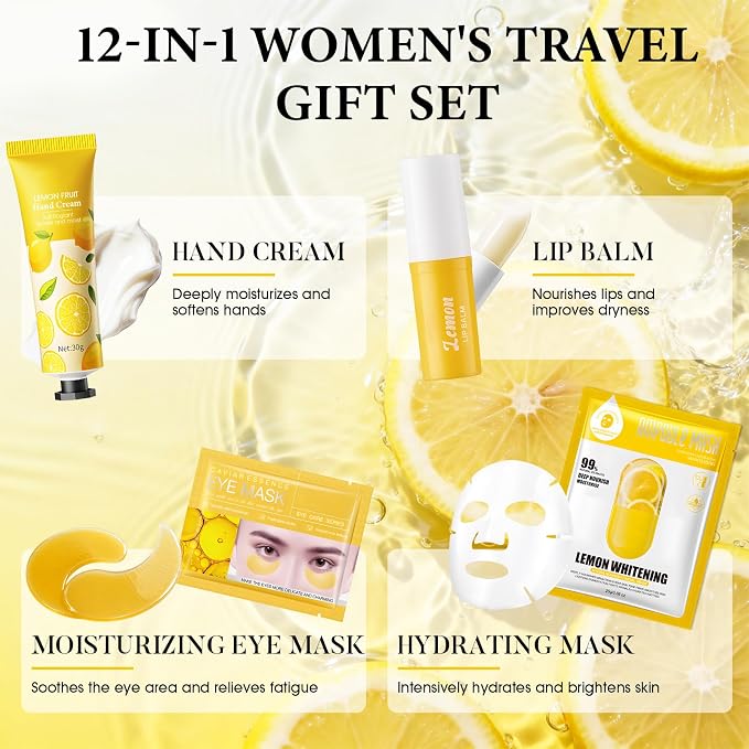 12 Pcs Self Care Kit, Complete Travel Skincare Set for Women Hydration | Includes Body Lotion, Hand Cream, Lip Balm, Eye Mask, Face Mask, Soap, Shower Gel Fragrance Spray, Birthdays Bridal Showers