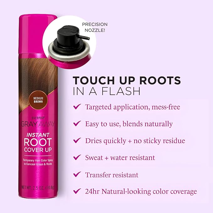 EVERPRO Gray Away Instant Root Cover Up Spray 2.5oz - Medium Brown