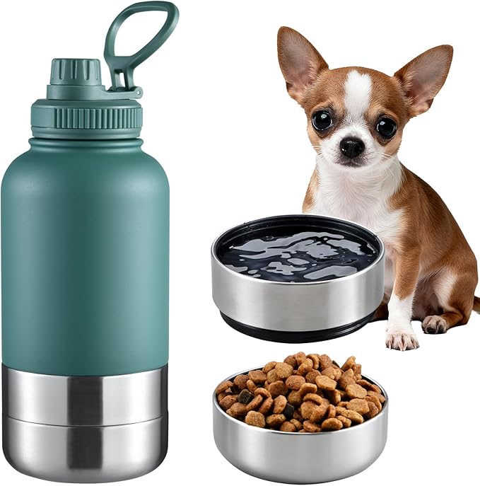 Cibaabo Insulated Dog Water Bottle 32oz Keep Water Cool with 2 Bowls