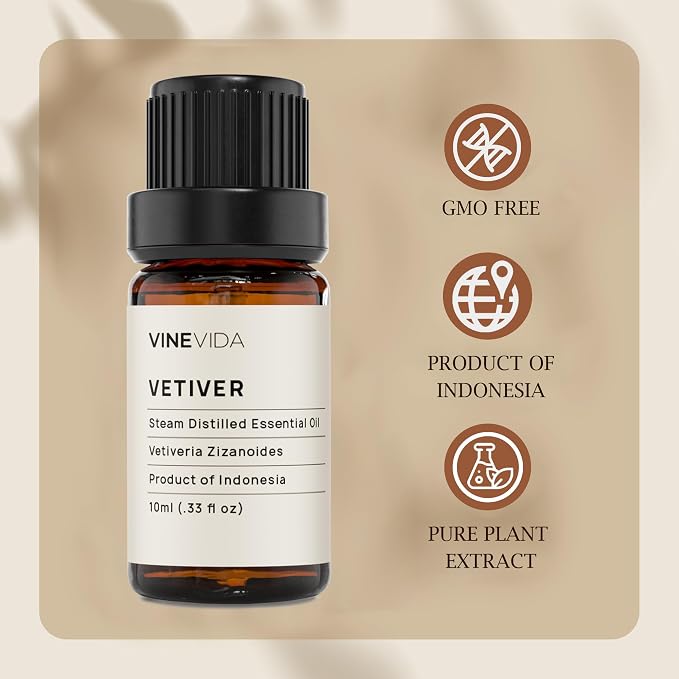 VINEVIDA Vetiver Essential Oil 10 mL - Undiluted Candle Scent DIY Scents for Candlemaking Soap Making
