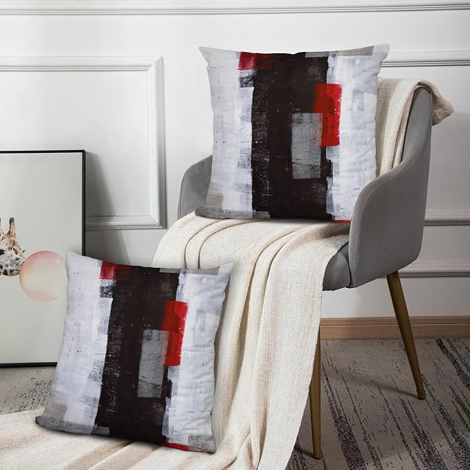 Throw Pillow Covers for Couch, 26x26 Inch, 2 Pack, Red Grey | Decorative Throw Pillow Covers Cushion Covers for Couch Bedroom Sofa Living Room