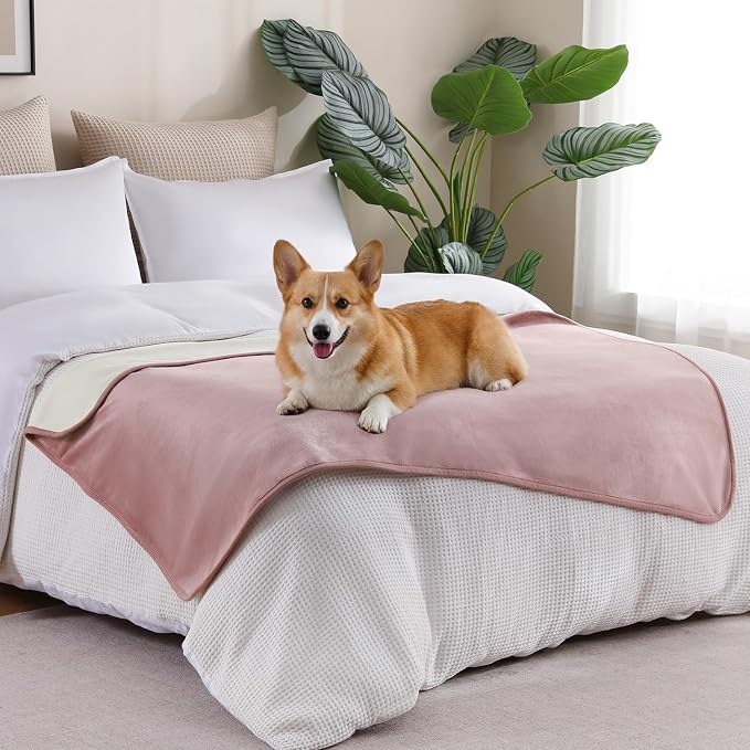 Waterproof Blanket Bed Cover 40"x60" for Adults or Pets, Dusty Pink | Soft Pet Blanket for Dogs Cats, Reversible Leakproof Blanket for Bed Couch Sofa, Furniture Protector
