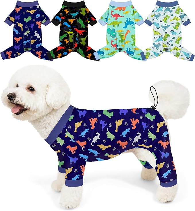 Bienbee Dog Pajamas, 4 Pack Adjustable Onesies for Small to Large Dogs M | Dog Shedding Suit with Soft Fabric, Breathable & Stretchy, and Adjustable Back Length for Sleeping Lounging and Daily Use
