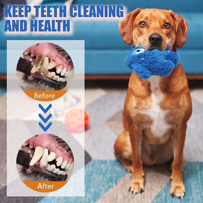 Monster Stuffed Squeaky Dog Toy, Crinkle Dog Plush Toy, Blue | Soft Lightweight Toy for Fetch and Chew, Interactive Outdoor Indoor Play for Tug, Birthday Gift, For Puppy Small Medium Dog