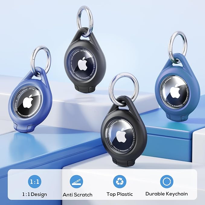 typecase IP67 Waterproof AirTag Holder, 4-Pack Keychain Case, Black/Blue | Compatible with Apple AirTag 1st/2nd Gen, ABS + PC shell, 4 clips for keys, luggage, bags & pet collars, AirTag not included